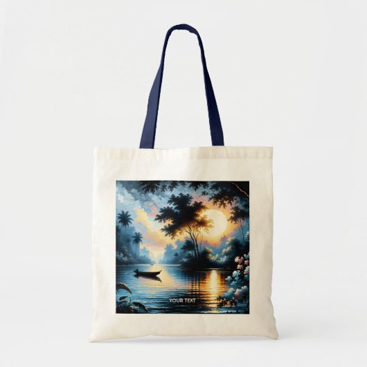 Fantasy Schattige Boat Sunset Lake Tote Bag (Voorkant)