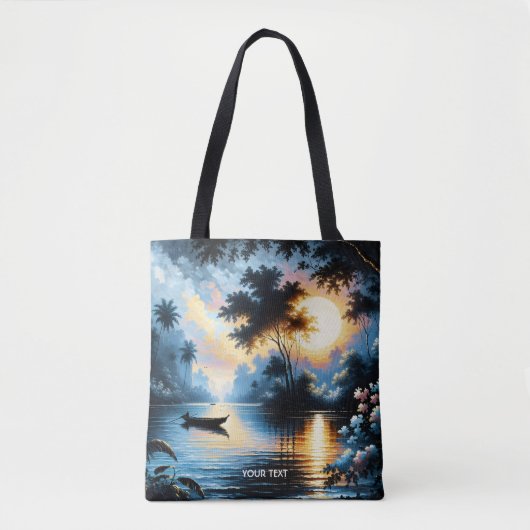 Fantasy Schattige Boat Sunset Lake Tote Bag (Voorkant)