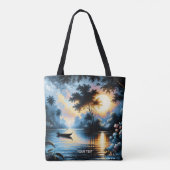Fantasy Schattige Boat Sunset Lake Tote Bag (Achterkant)