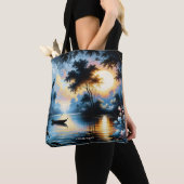 Fantasy Schattige Boat Sunset Lake Tote Bag (Dichtbij)