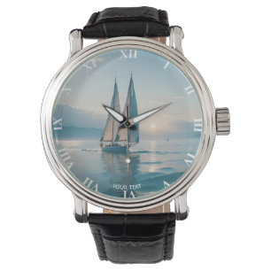 Fantasy Schattige Boat Zee Sun Horloge