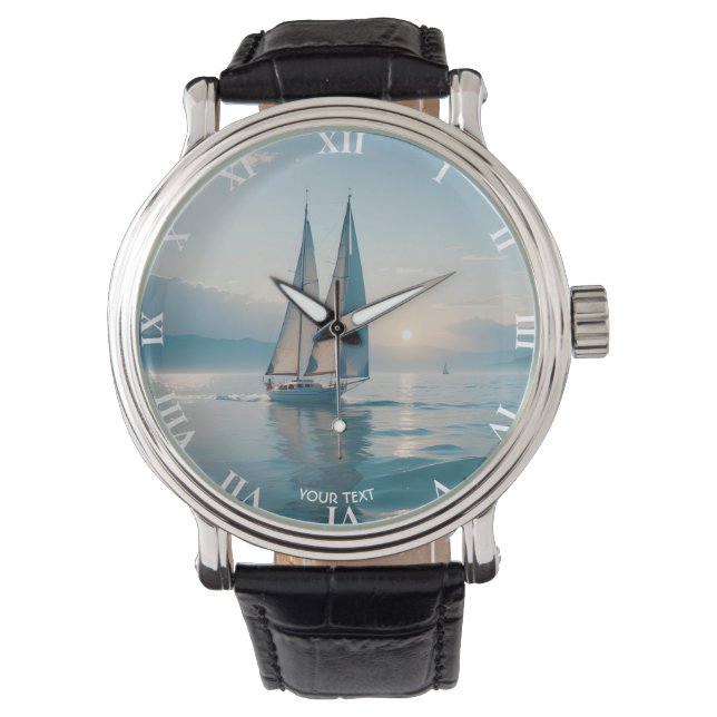 Fantasy Schattige Boat Zee Sun Horloge (Voorkant)