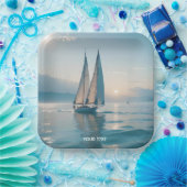 Fantasy Schattige Boat Zee Sun Papieren Bordje (Feest)