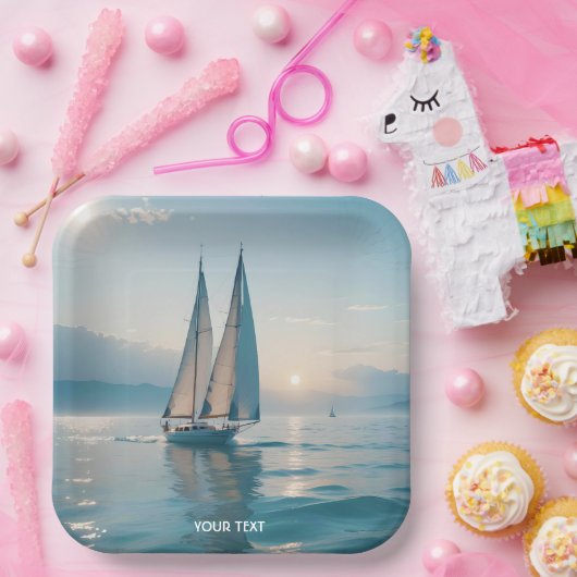 Fantasy Schattige Boat Zee Sun Papieren Bordje (Feest)