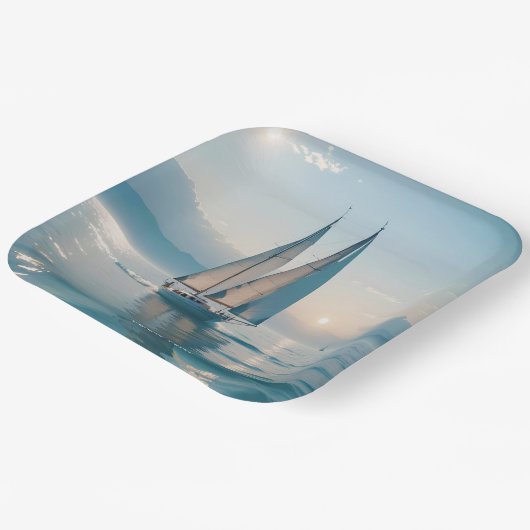 Fantasy Schattige Boat Zee Sun Papieren Bordje (Gebogen)