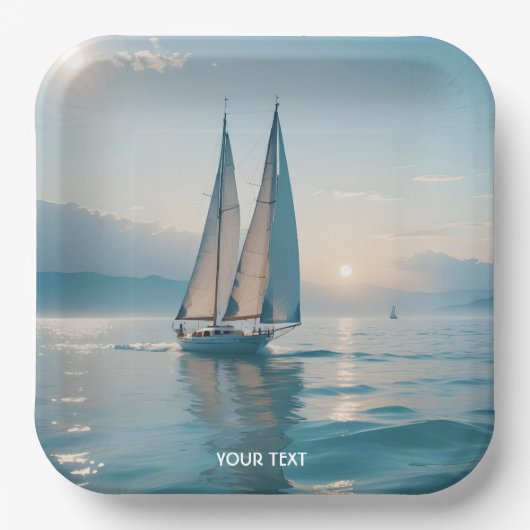 Fantasy Schattige Boat Zee Sun Papieren Bordje (Voorkant)