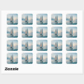 Fantasy Schattige Boat Zee Sun Vierkante Sticker (Vel)