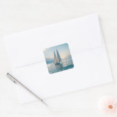 Fantasy Schattige Boat Zee Sun Vierkante Sticker (Envelop)