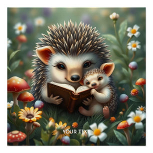 Fantasy Schattige Boek Paddenstoelen Bloemen Perfect Poster