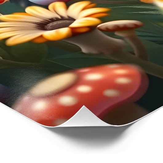 Fantasy Schattige Boek Paddenstoelen Bloemen Perfect Poster (Hoek)