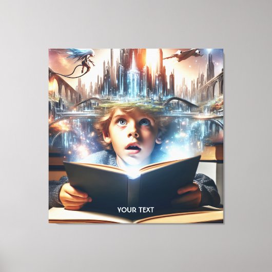 Fantasy Schattige Boy City Boek Canvas Afdruk (Voorkant)