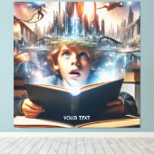 Fantasy Schattige Boy City Boek Canvas Afdruk (Insitu (Houten vloer))