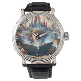 Fantasy Schattige Boy City Boek Horloge