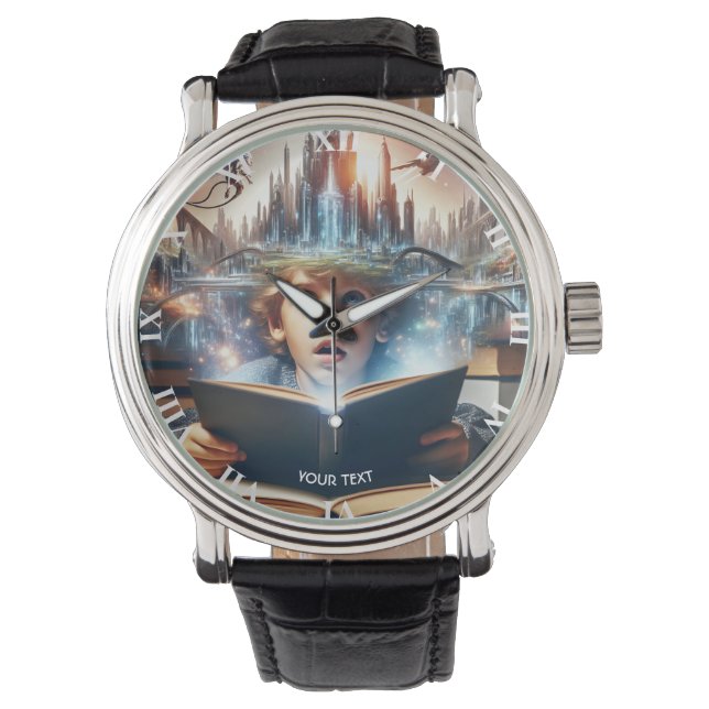 Fantasy Schattige Boy City Boek Horloge (Voorkant)