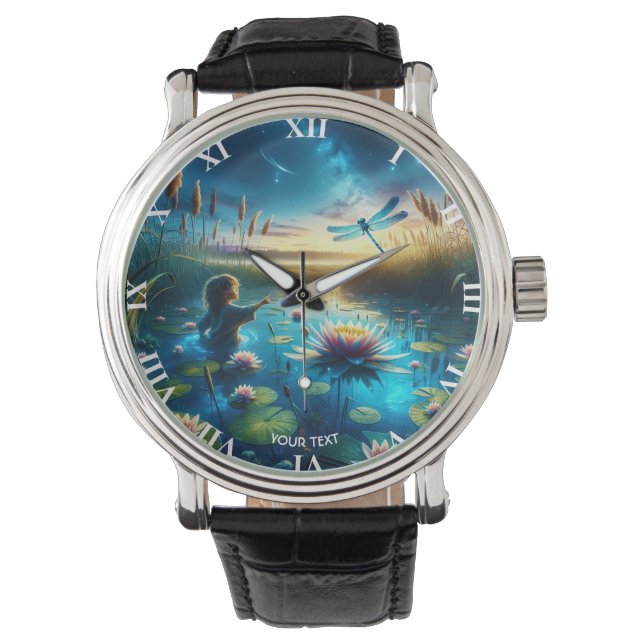 Fantasy Schattige Boy Dragonfly Night Horloge (Voorkant)
