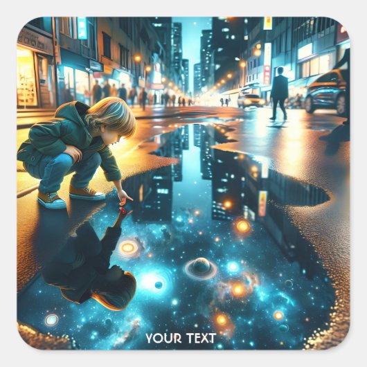 Fantasy Schattige Boy Street Universe Vierkante Sticker (Voorkant)