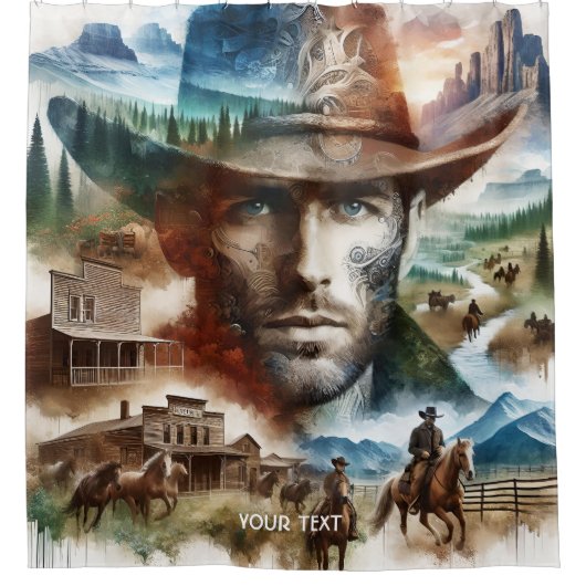 Fantasy Schattige Brave Knappe Cowboy Douchegordijn (Voorkant)