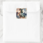 Fantasy Schattige Brave Knappe Samurai Vierkante Sticker (Tas)