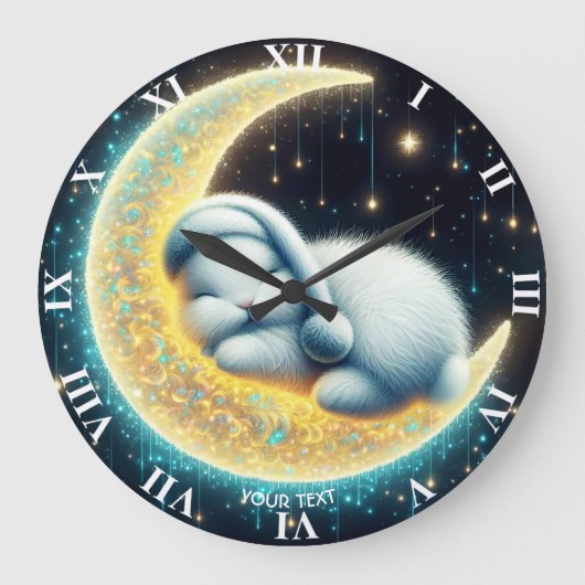 Fantasy Schattige Bunny Crescent Moon Grote Klok (Voorkant)