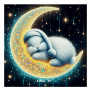 Fantasy Schattige Bunny Crescent Moon Perfect Poster