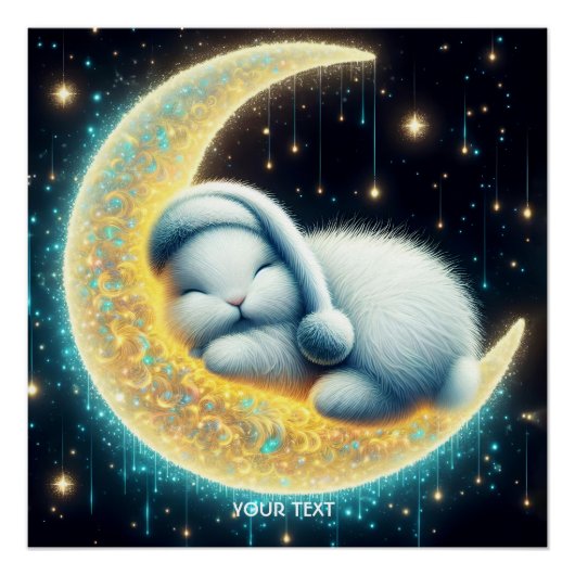 Fantasy Schattige Bunny Crescent Moon Perfect Poster (Voorkant)