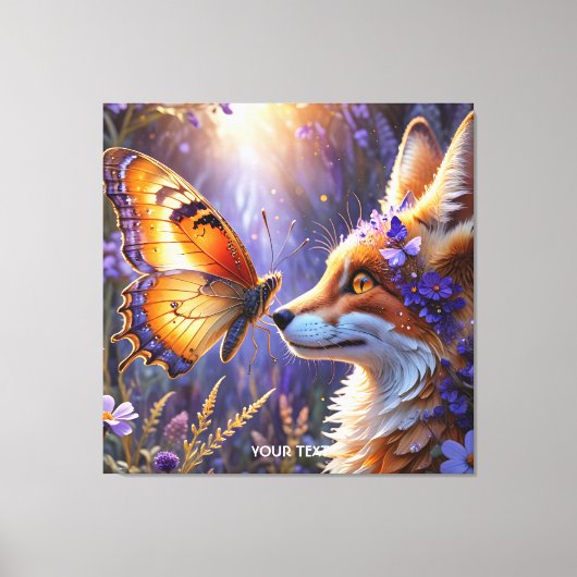 Fantasy Schattige Butterfly Fox Flowers Canvas Afdruk (Voorkant)