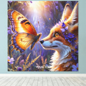 Fantasy Schattige Butterfly Fox Flowers Canvas Afdruk (Insitu (Houten vloer))