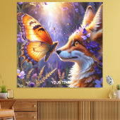 Fantasy Schattige Butterfly Fox Flowers Canvas Afdruk (Insitu (Woonkamer))