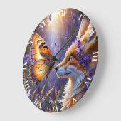 Fantasy Schattige Butterfly Fox Flowers Grote Klok (Hoek)