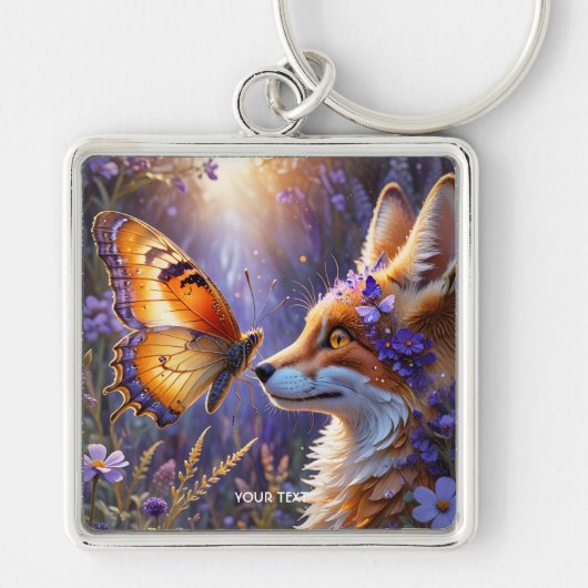 Fantasy Schattige Butterfly Fox Flowers Sleutelhanger (Voorkant)