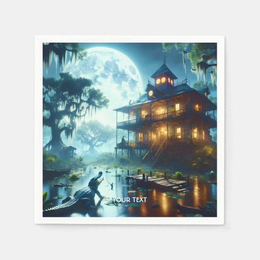 Fantasy Schattige Cabin Lake Crocodile Servet (Voorkant)