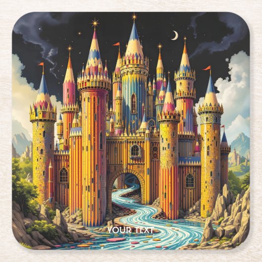 Fantasy Schattige Castle van potloden Kartonnen Onderzetters (Voorkant)