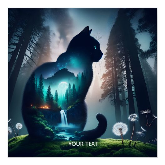 Fantasy Schattige Cat Double Exposition Perfect Poster (Voorkant)