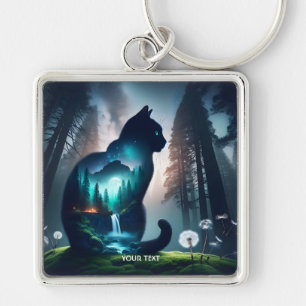 Fantasy Schattige Cat Double Exposition Sleutelhanger