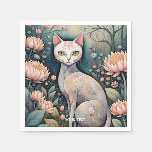 Fantasy Schattige Cat Flowers Forest Servet (Voorkant)