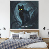 Fantasy Schattige Cat Night Black Canvas Afdruk (Insitu (Slaapkamer))