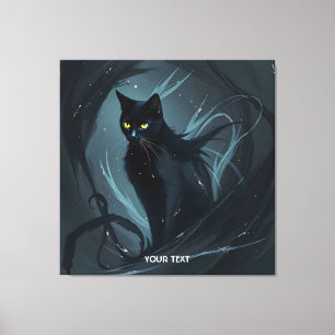 Fantasy Schattige Cat Night Black Canvas Afdruk