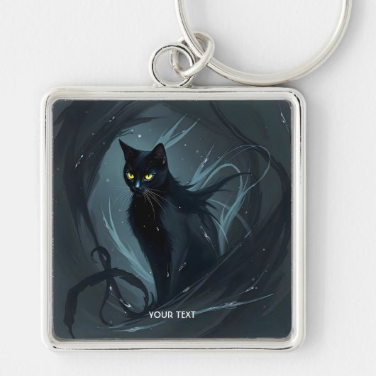 Fantasy Schattige Cat Night Black Sleutelhanger (Voorkant)