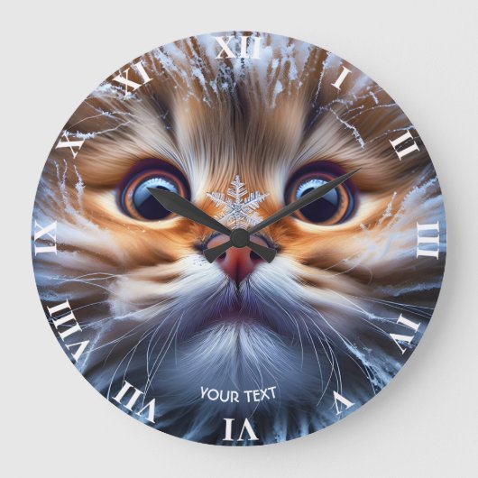 Fantasy Schattige Cat Snow Snowflake Grote Klok (Voorkant)
