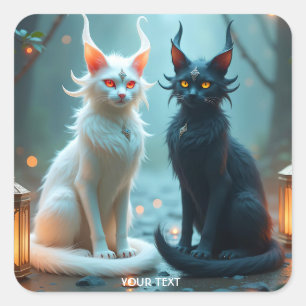 Fantasy Schattige Cats Zwart Wit Vierkante Sticker