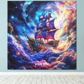 Fantasy Schattige Clouds Ship Space Canvas Afdruk (Insitu (Houten vloer))