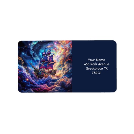 Fantasy Schattige Clouds Ship Space Etiket (Voorkant)