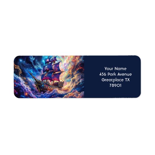 Fantasy Schattige Clouds Ship Space Etiket (Voorkant)