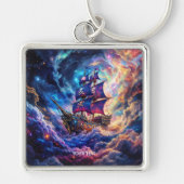 Fantasy Schattige Clouds Ship Space Sleutelhanger (Voorkant)