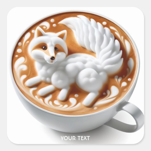 Fantasy Schattige Coffee Fox Cup Vierkante Sticker (Voorkant)