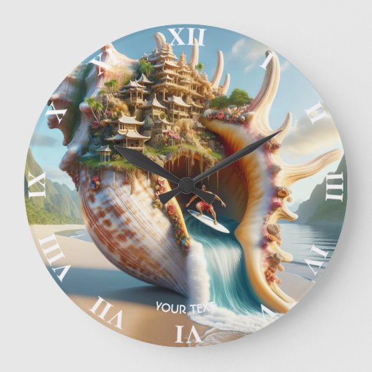 Fantasy Schattige Conch Shell Surfer Grote Klok (Voorkant)