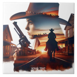 Fantasy Schattige Cowgirl Cowboy Town Tegeltje