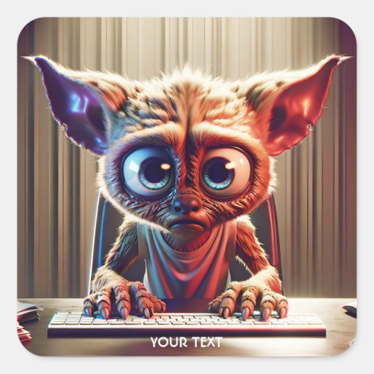 Fantasy Schattige Creature computertoetsenbord Vierkante Sticker (Voorkant)