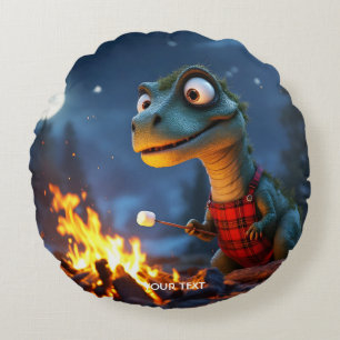 Fantasy Schattige Dino Campfire Moon Rond Kussen