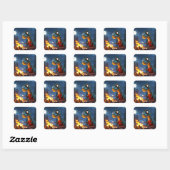 Fantasy Schattige Dino Campfire Moon Vierkante Sticker (Vel)